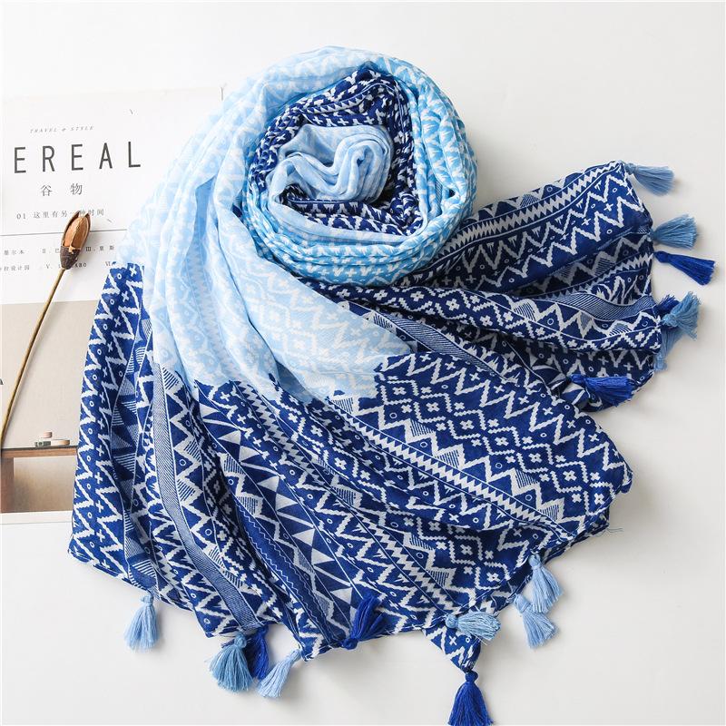 

Scarves 180*100cm Scarf Women Elegant Vintage Print National Style Cotton And Linen Summer Pashmina