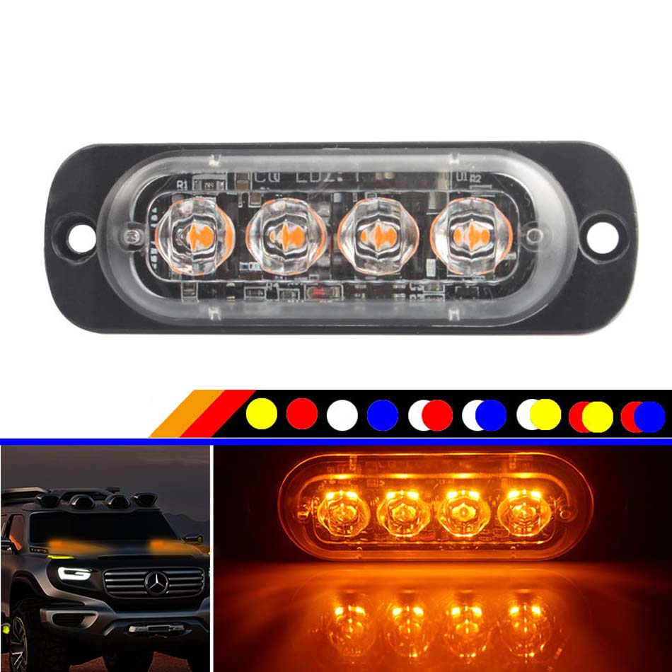 

Truck 12V 24V 4 LED Strobe Warning Emergency Light Grille Flashing Lightbar Car Beacon Lamp Amber Yellow White Traffic Lights, Black