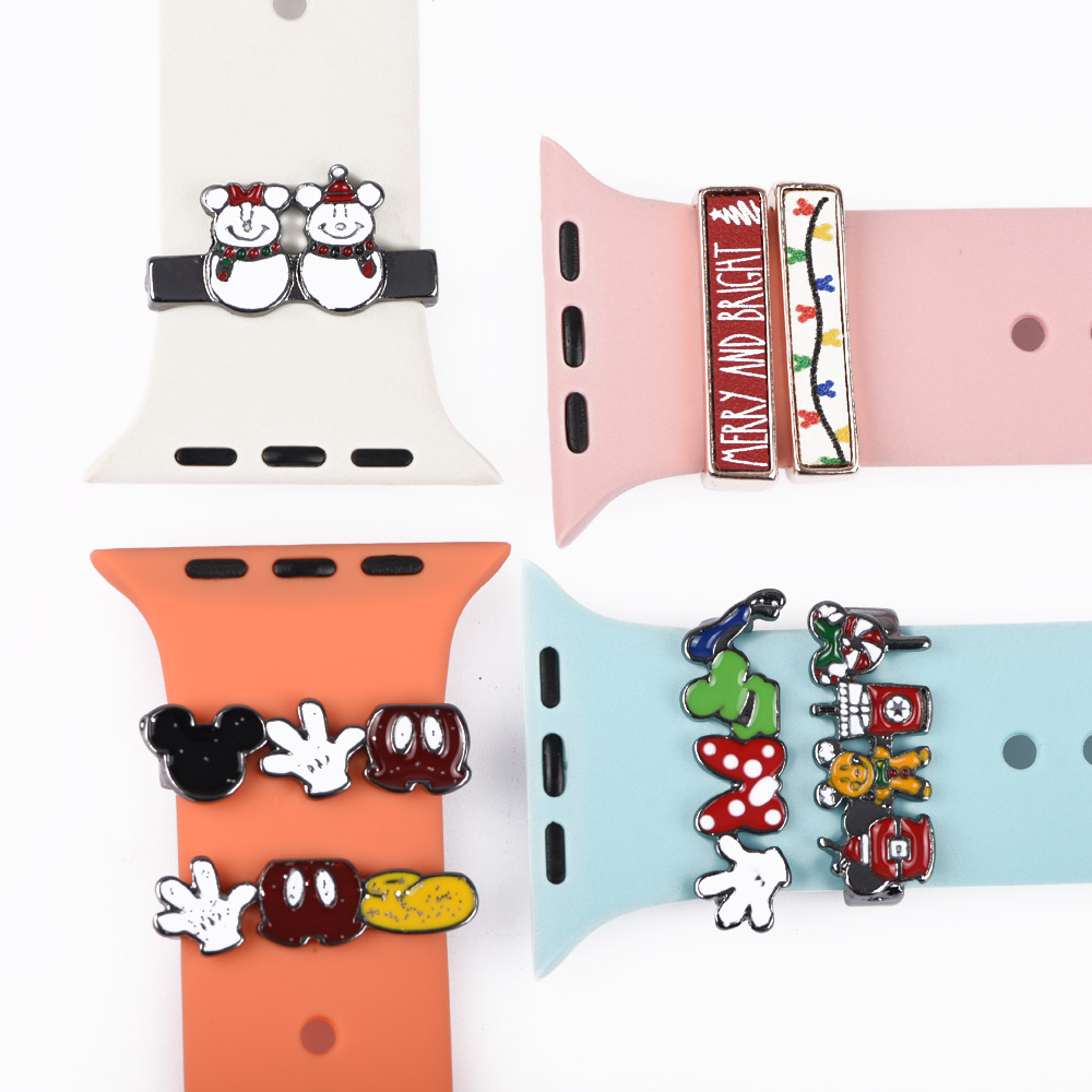

Wholesale cartoon style metal charms for wristband apple watch band Hard enamel charm, White;pink