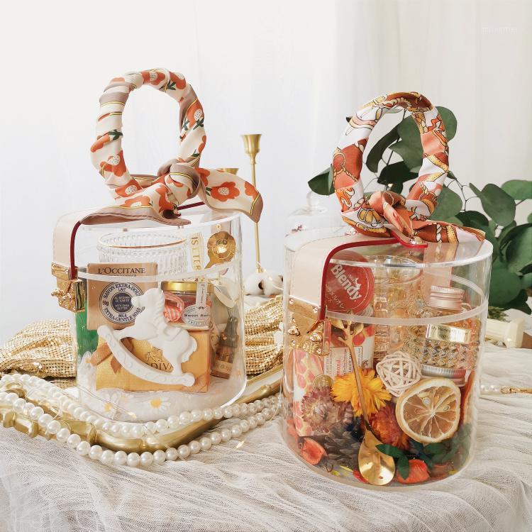 

Gift Wrap Round Acrylic Box With Ribbon Rose Bouquet Arrangement Surprise Craft DIY Present Souvenir Wrapping