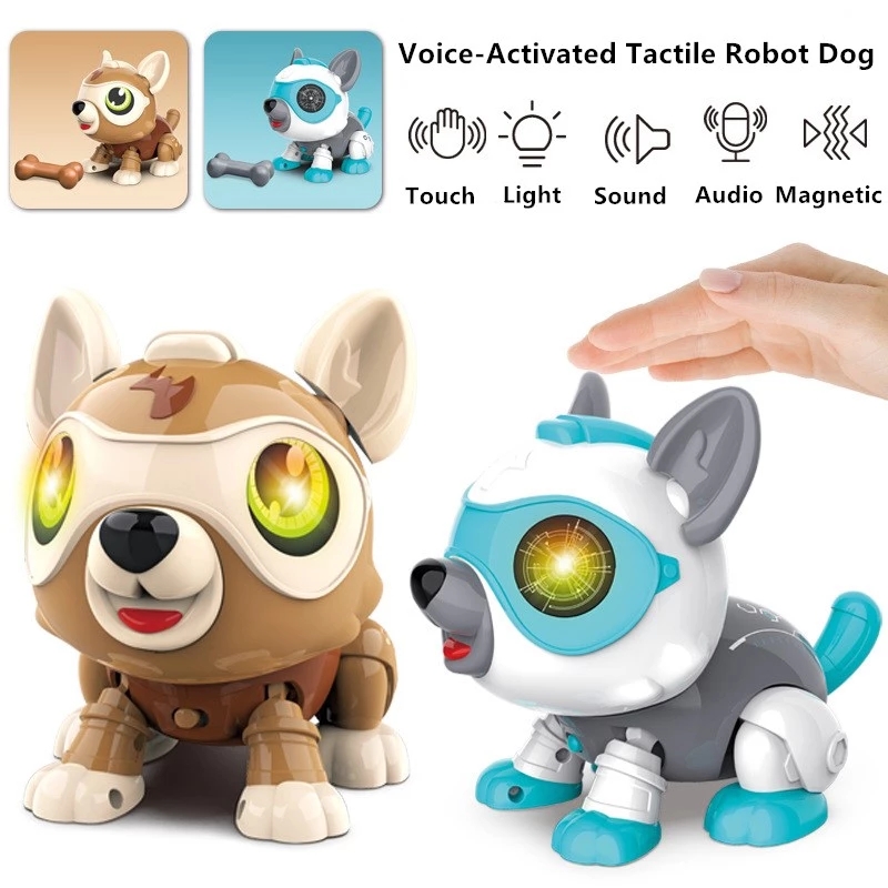

Electronic Music Robot Dog With Eye Flash LED Light Kid Friend Toy Voice-Activated Touch Sensor Touch Control Pet Dog Model Gif, White