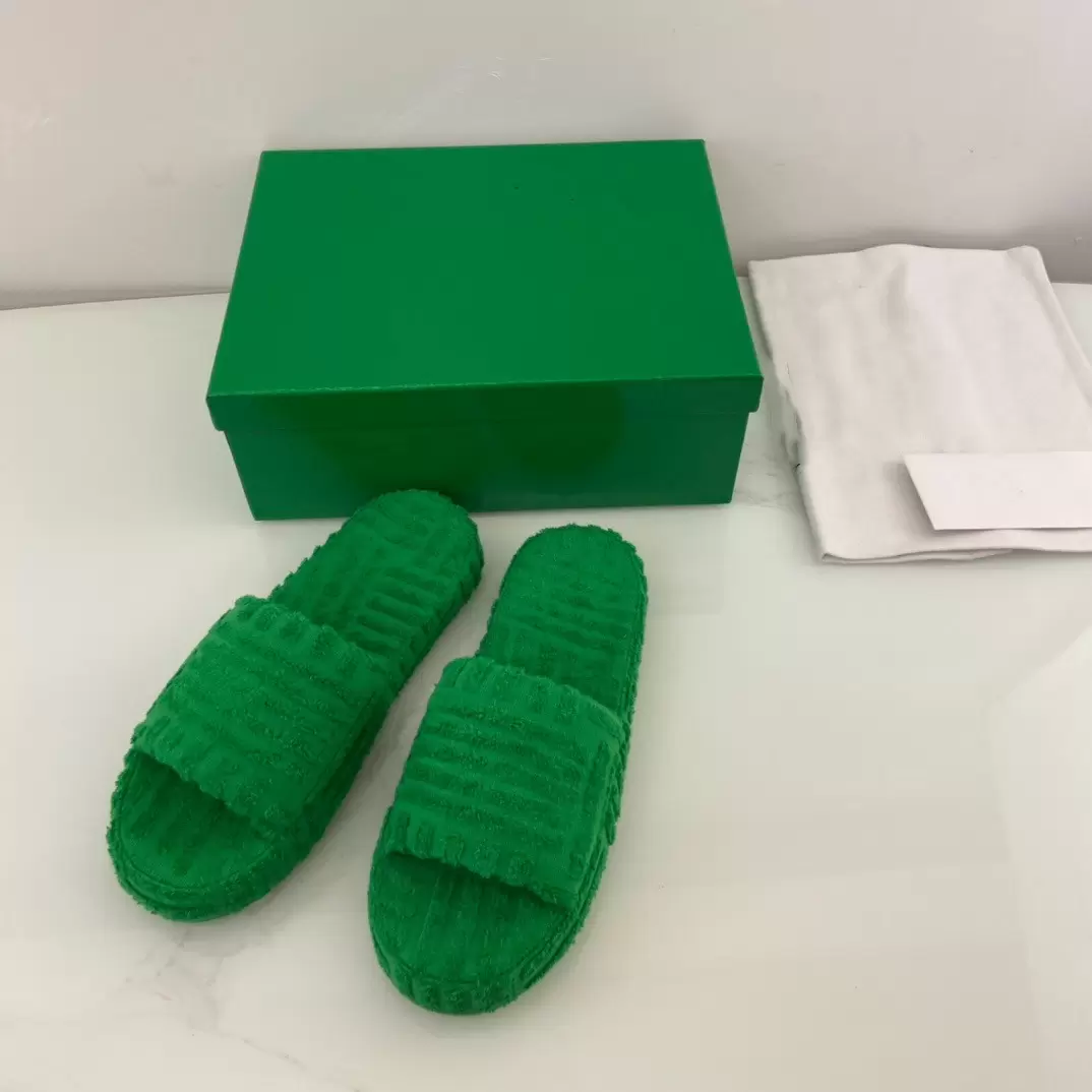 

RESORT SPONGE slippers fabric sandals green luxury slides with box high quality size 35-44