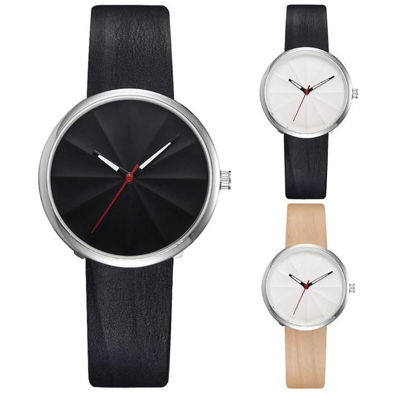 

Wristwatches Minimalism No Number Round Dial Faux Leather Band Women Quartz Wrist Watch Gift, Black