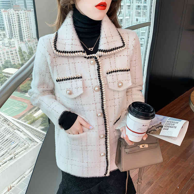

Women' Jackets Women autumn vison wool unique jacket breasted tweed vintage long sleeve outwear M2PQ, 1# shoe box