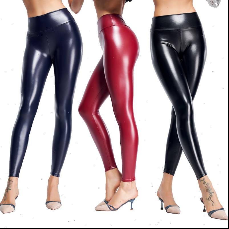 

stretch womens pant elastic trousers black reflective tight women high waist pencil ladies skinny pu pants drop, Black;white