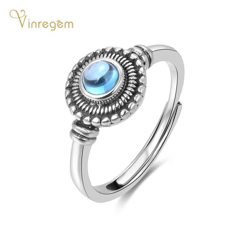 

Cluster Rings Vinregem Vintage 100% 925 Sterling Silver Round Cut Blue Topaz Gemstone Wedding Engagement Ring For Women Fine Jewelry Wholesa, Golden;silver