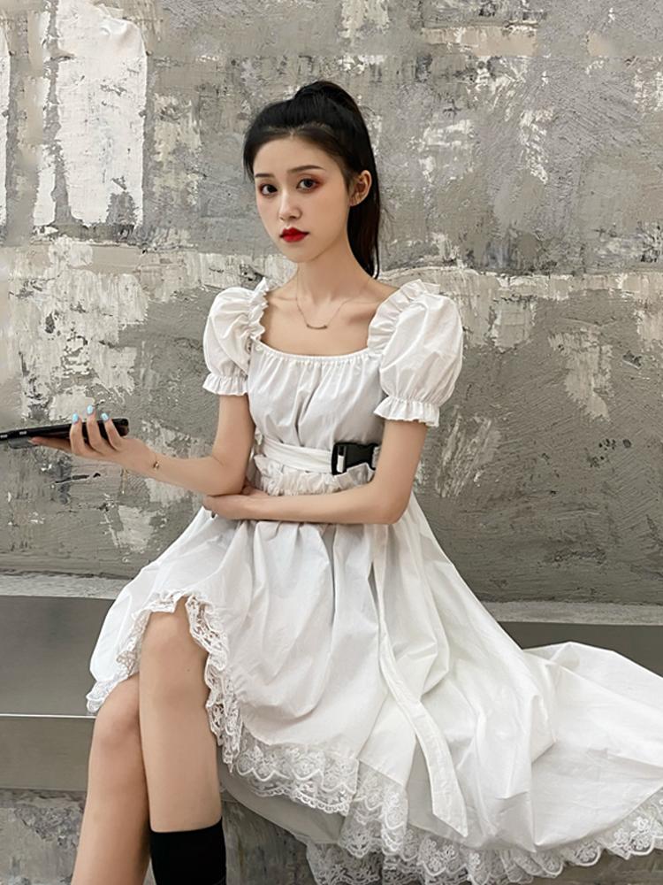 

Temperament Irregular Dress Women Summer 2021 A-line High Waist Cute White Dresses Clothes Casual