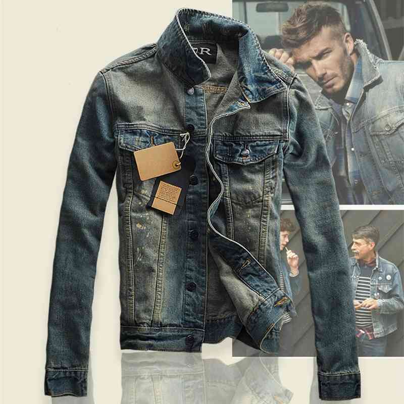 

High-Street Men Ripped jeans Jackets washed patchwork Distressed Denim Man Slim Fit Streetwear HipHop Vintage Jacket 210707, Blue