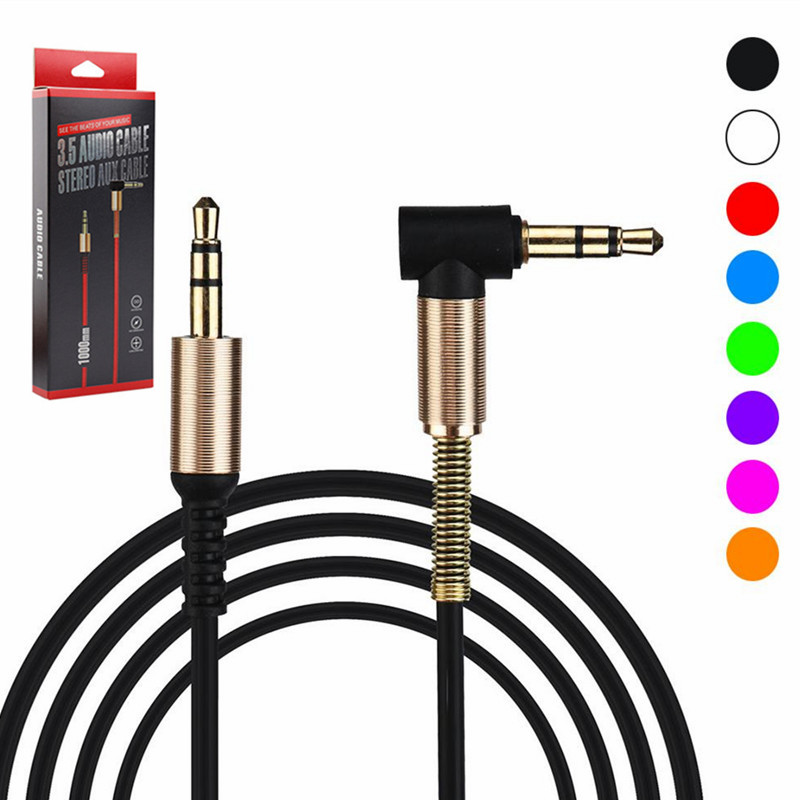 

with box package universal 90 Degree 3.5mm Auxiliary Audio Cables Slim and Soft AUX Cable for iphone speakers Headphone Mp3 4 PC Home Car Stereos