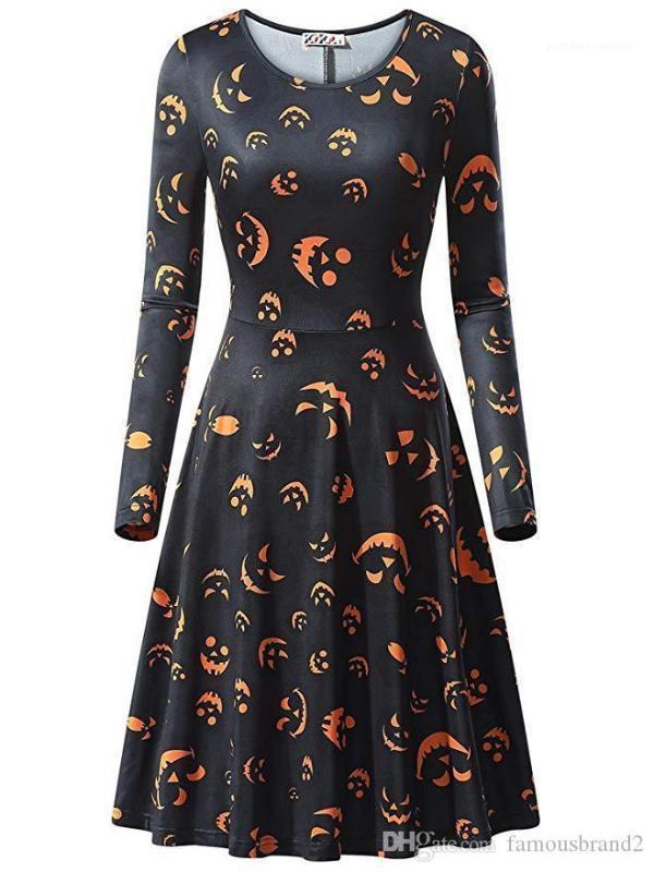 

casual apparel halloween women festival designer dresses crew neck long sleeve female clothing fashion style 3d print, Black;gray