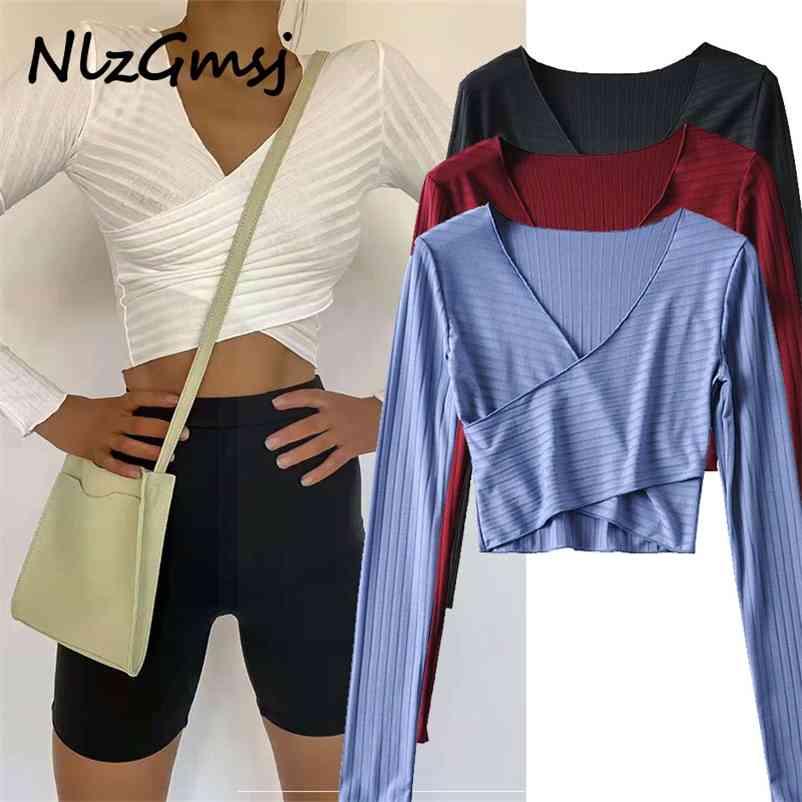 

T Shirt Women Long Sleeves Crop op Ribbed Female Breathable Sport Workout Fitness shirt 210628, As picture