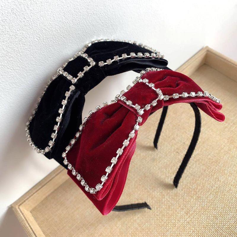 

Hair Accessories Korean Velvet Bow Headbands For Women High-grade Crystal Rhinestone Solid Fabric HairBands Headwear Boutique