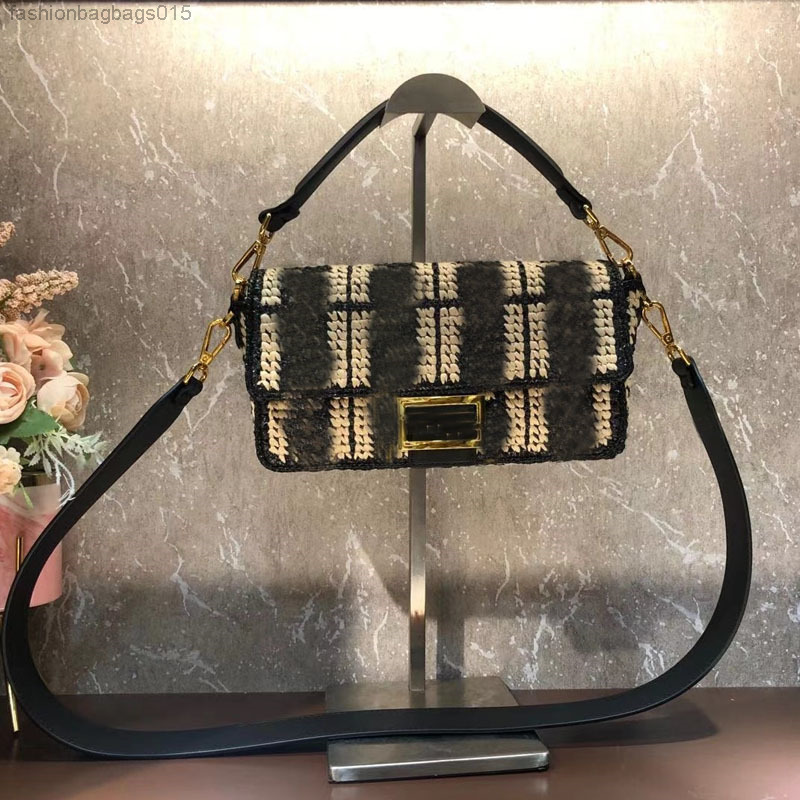 

Crochet Baguette Bag Women Crossbody Shoulder Bags Fashion letter handbag Purse Top Quality Straw Woven Patchwork Color Flap Bag Wallet A-001, Box