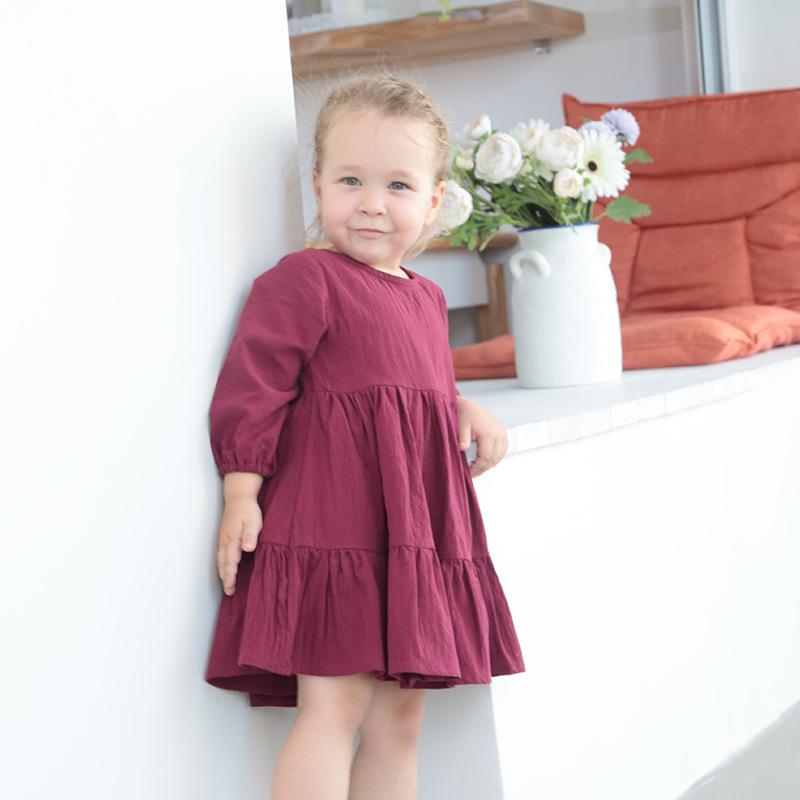 

Girl's Dresses Girls Dress Toddler Baby Solid Color Kids Cotton Costume 1 To 4 Years Children's Clothing Fashion, Red;yellow