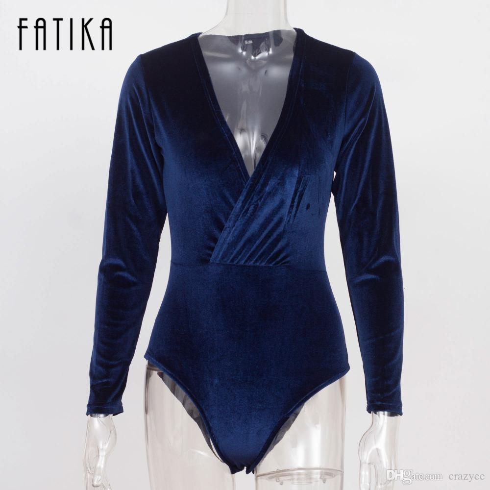 Women&#039;s Jumpsuits & Rompers FATIKA New Women Velvet Sexy Club Perfect Bodies Long Sleeve Bodycon Sheath Bodysuit Solid Red Blue Pl-image-690584950
