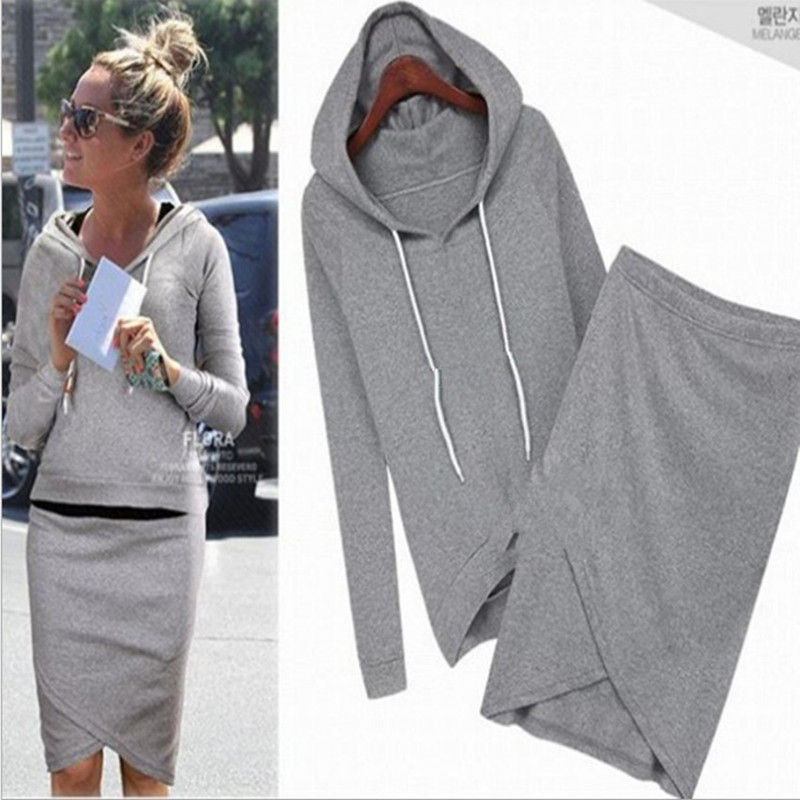 

Spring Solid Long Sleeve Hooded Women Two Sets Elegant Causal Elastic Waist Irregular Simple Femme Suit Streetwear Lady 210517, Black