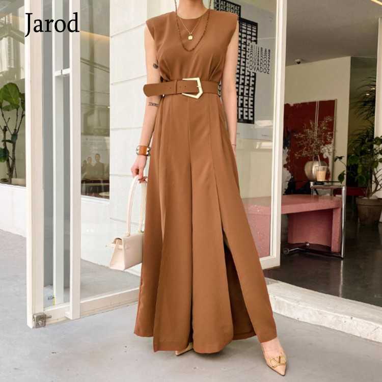 

Summer Female Elegant Slim Jumpsuit Trousers Women Casual Sexy split casual Long Pants Overalls With belt 210526, Beige