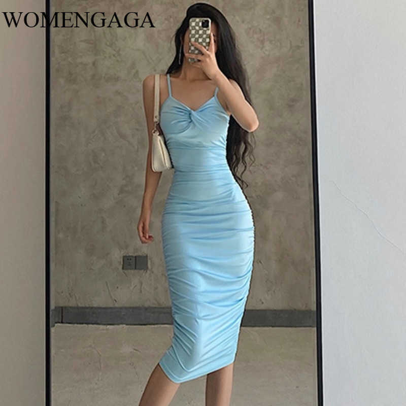 

WOMENGAGA y2k sexy bag hip dres off the shoulder bodycon solid color over knee Europe and America Q3W0 210603, Sky blue
