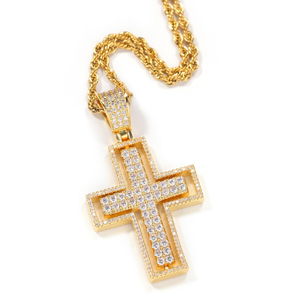

Rotatable Double-sided Cross Necklace Mens Gold Necklaces Iced Out Pendant Hip Hop Jewelry
