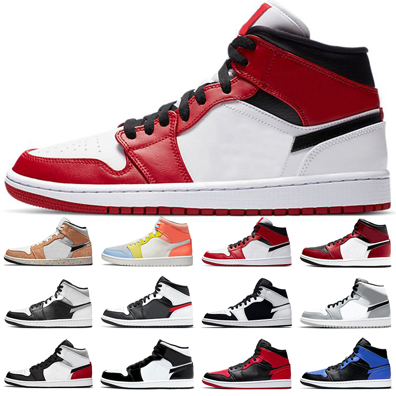 

Jumpman 1 Mid Basketball Shoes 1s Men Women Brushstroke Fearless Chicago Black Toe Bred Hyper Royal White Shadow All-Star Mens Trainers Outdoor Sports Sneakers, #10 light smoke grey 36-46