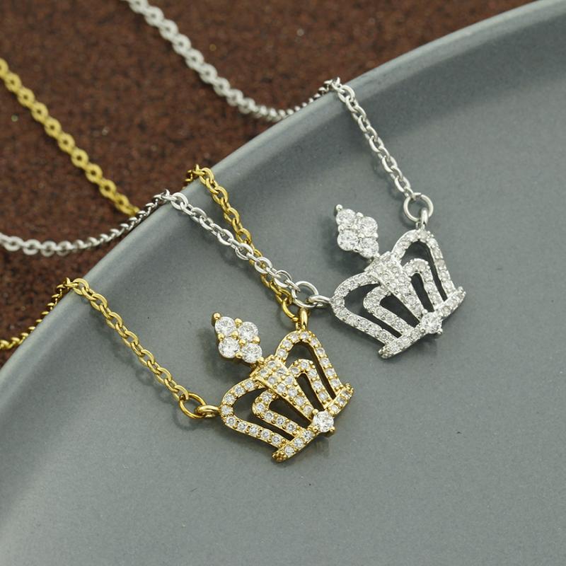

Pendant Necklaces Necklace 2021 European And American Shiny Rhinestone Crown Plated Steel Wholesale, Silver