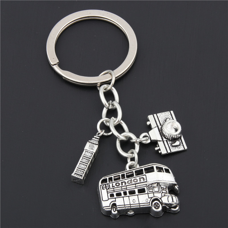

keychain 1pc London Keychain Big Ben Key Ring Bus Charms With Camera England Gift For Traveler E1635, Silver