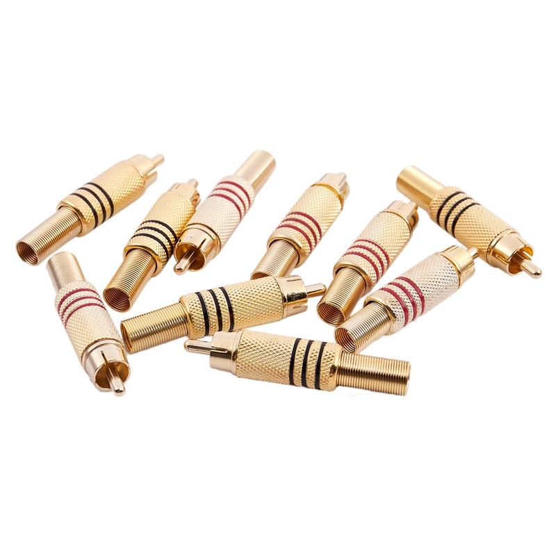 Audio Cables & Connectors 10pcs Gold Tone Male RCA Plug O Connector Metal Spring Adapter-image-704633241