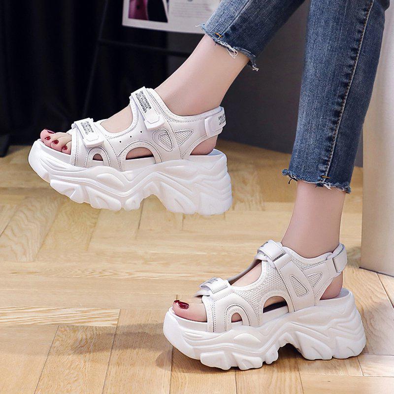 

Sandals Rimocy 2021 High Heels Wedges For Women White Mesh Sport Platform Shoes Woman Summer Chunky Casual Sandalias Mujer, Black