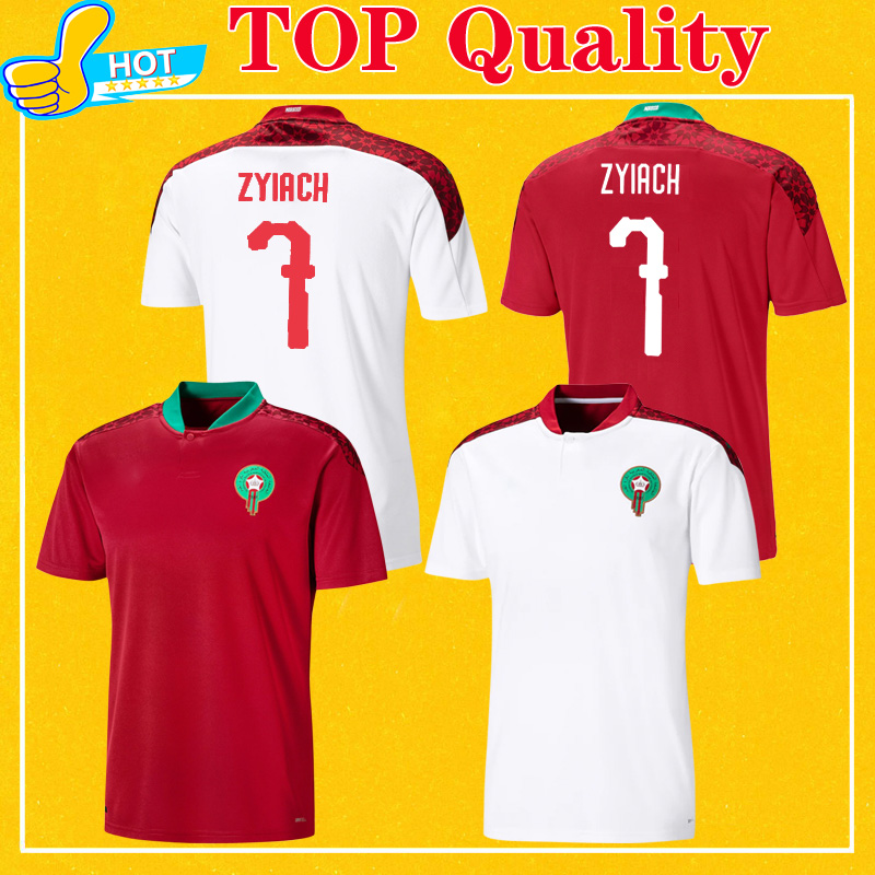 

Maillot Maroc 2021 Morocco Soccer Jersey Home Red Away White HAKIMI ZIYECH ALIOUI MUNIR TOP Quality 21 22 Mens Maillots de foot