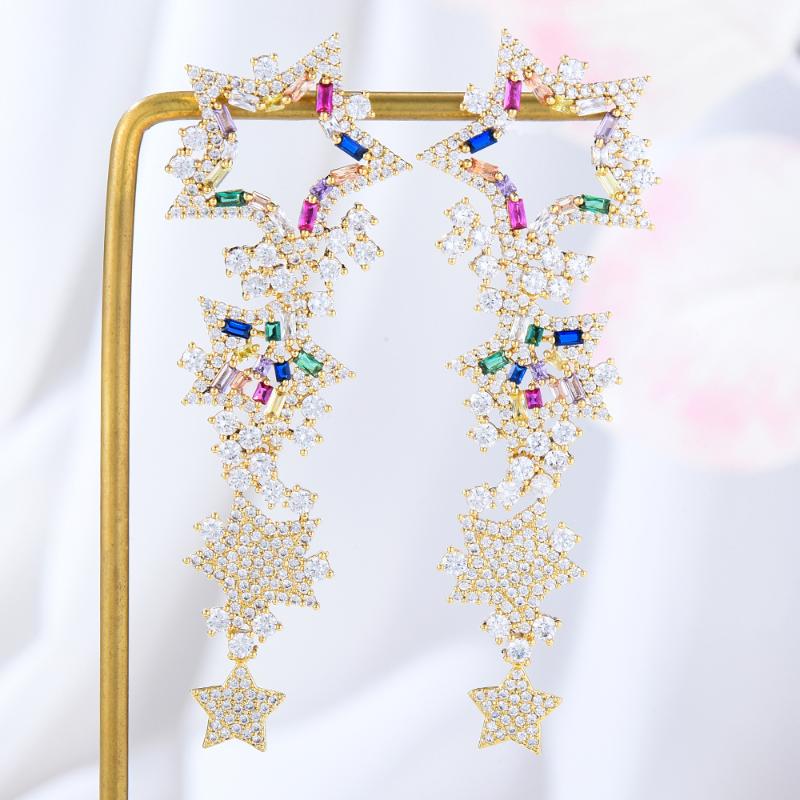 

Stud KellyBola Brand Fashion Five-pointed Star Pendant Earrings Women's Wedding Engagement Jewelry Stage Performance Daily Party Gift, Golden;silver