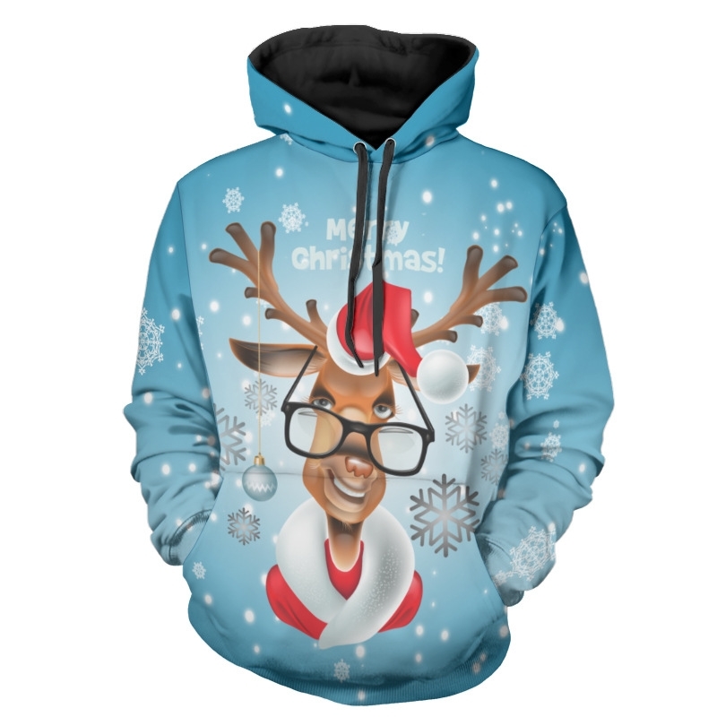 

New autumn and winter men's 3D Sweater Hoodie Christmas Lovers, Black