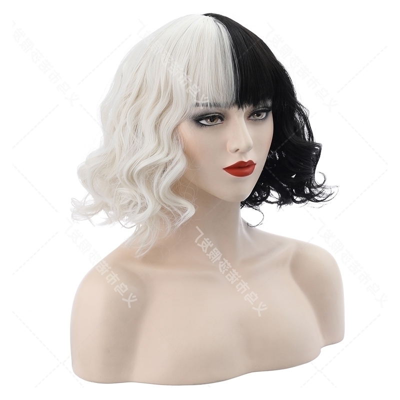 

kuiladerville New women's wig air bangs short curls, Black and white