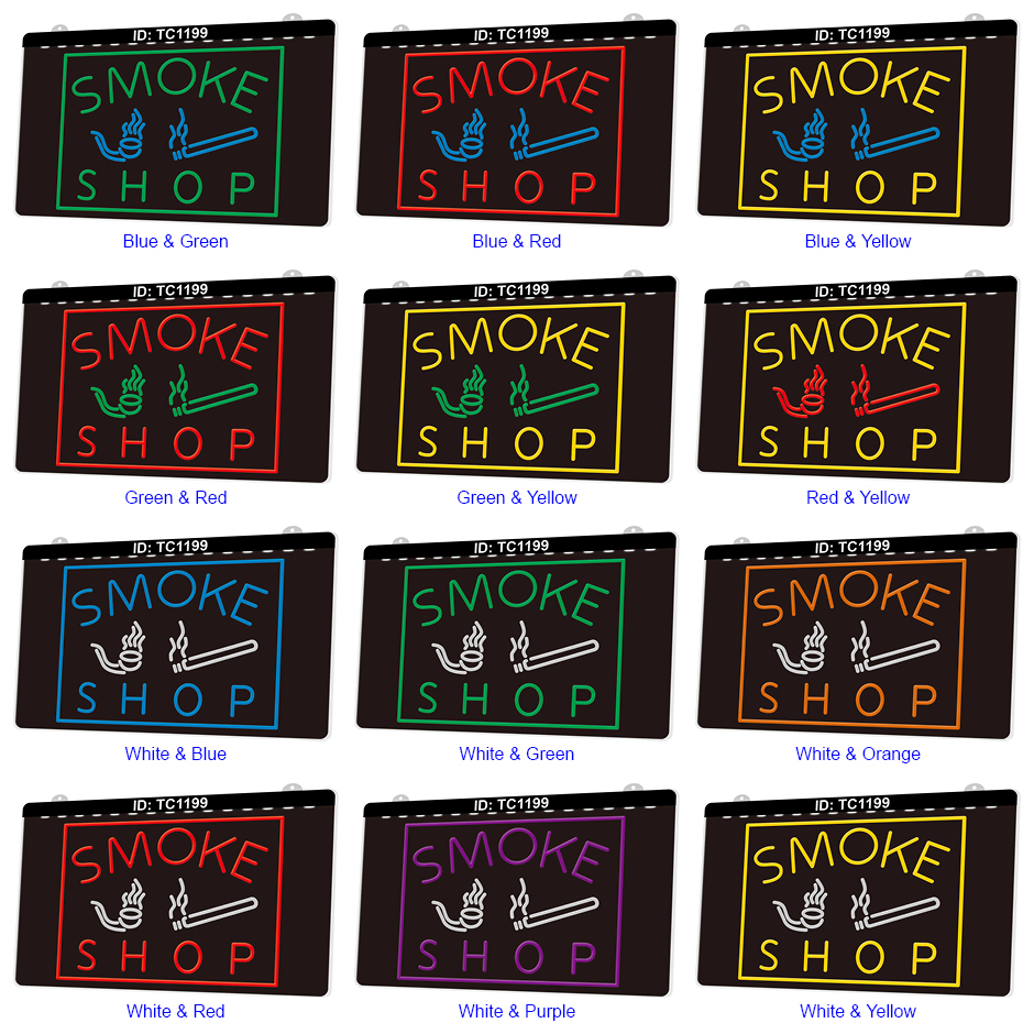 

TC1199 Smoke Shop Light Sign Dual Color 3D Engraving