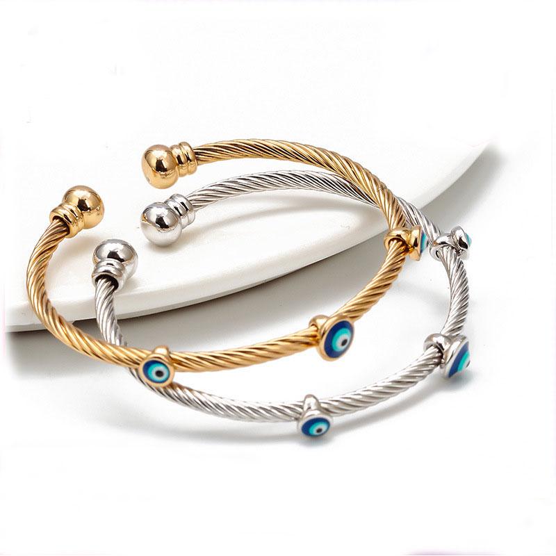 

Charm Bracelets Vintage Couple Gold/silver Plated Copper Turkish Evil Eye Cuff BangleTwisted Chain Bracelet For Women Art Jewelry