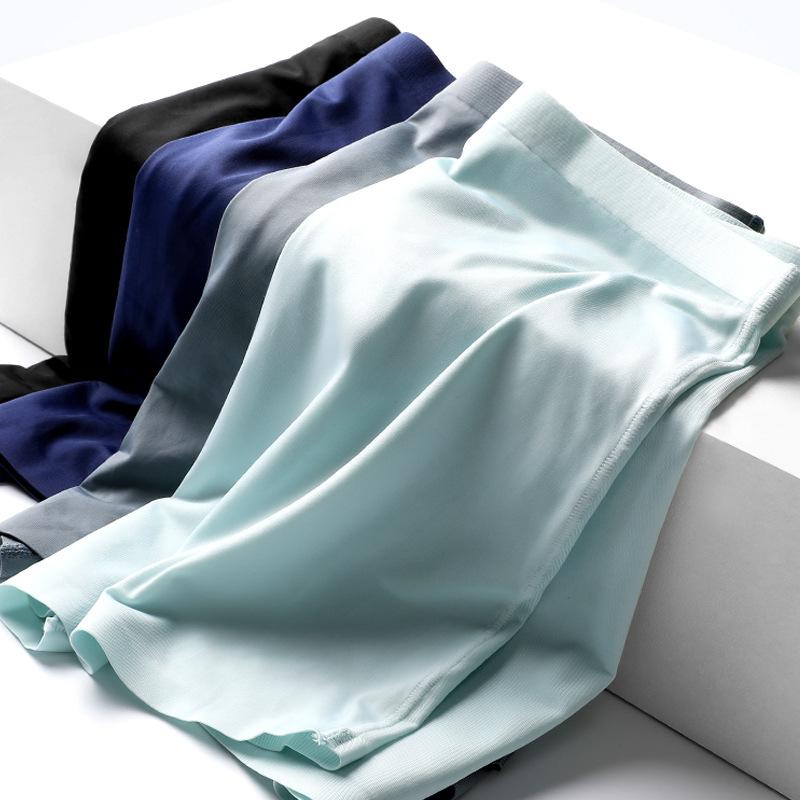 

Underpants 4Pcs/Lot Men's Boxers Sexy Gay Underwear Transparent Ice Silk Seamless Panties Man Breathable Pouch Male Plus Size, Lightblue4