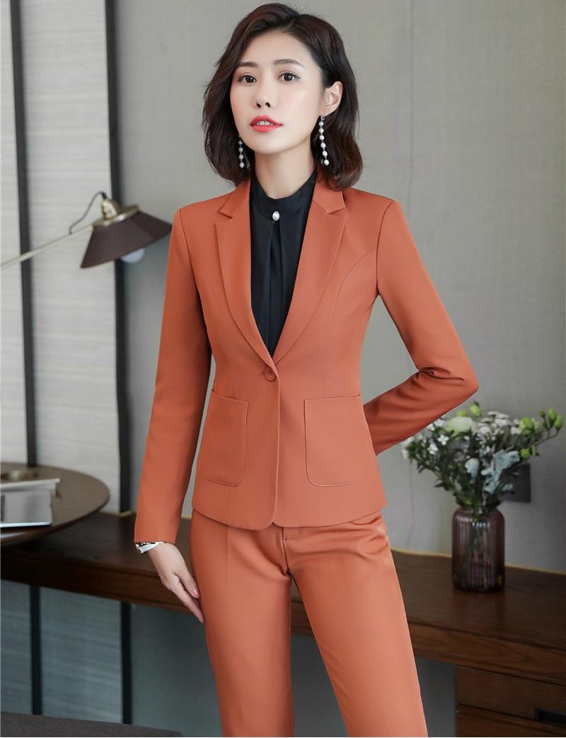 

Women' Suits & Blazers Styles Ladies Autumn And Winter Formal Jackets Sets Women Business Work Wear Pantsuits Female Pants Orange