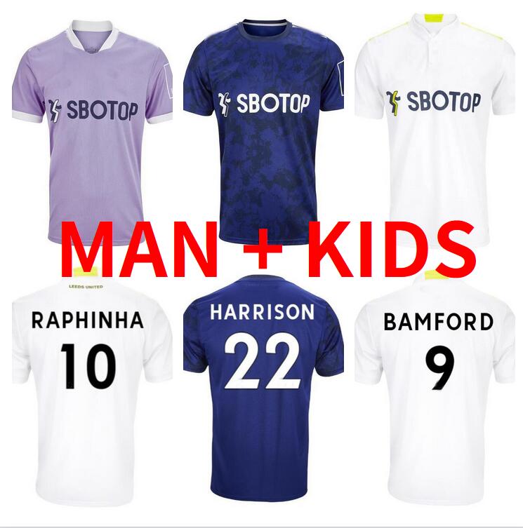 

21 22 Leeds soccer jerseys 2021 2022 PHILLIPS FIRPO JUNIOR BAMFORD RAPHINHA DIEGO LLORENTE RODRIGO Goalkeeper home football shirt men + kids, Black;yellow