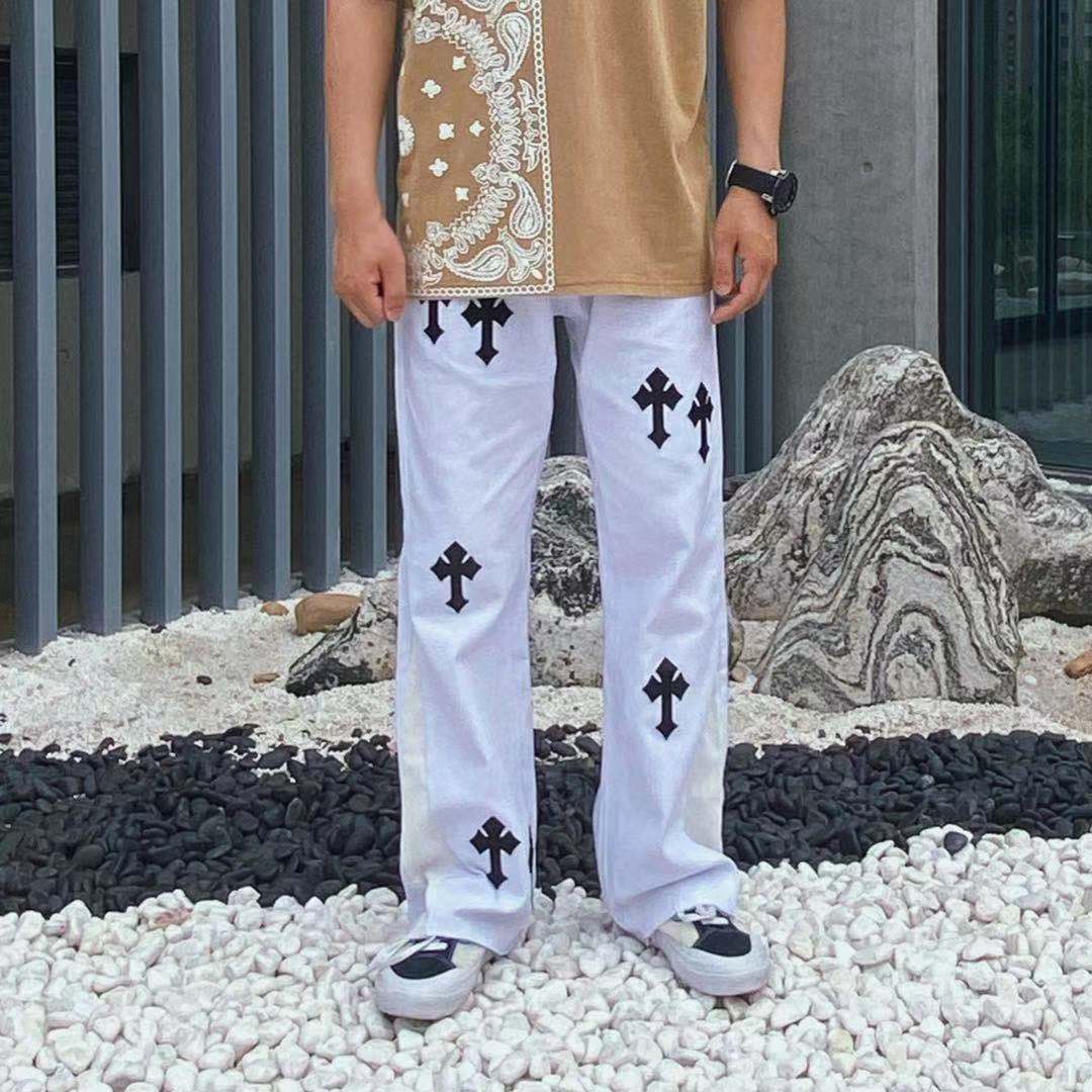 

hearts/Chrome crosin cross Chico high street skinned embroidery loose summer flared jeans, Blue