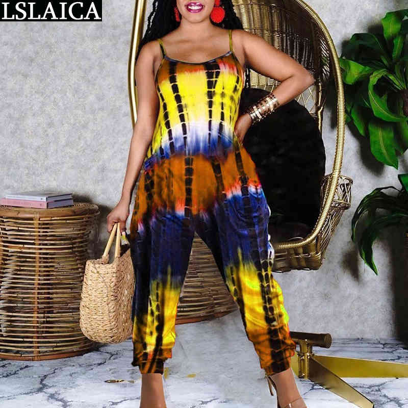 

Women' Clothing Summer High Waist Sleeveless Tie Dye Print Jumpsuit Streetwear Fashion Bodysuit ladies 210520, Purple