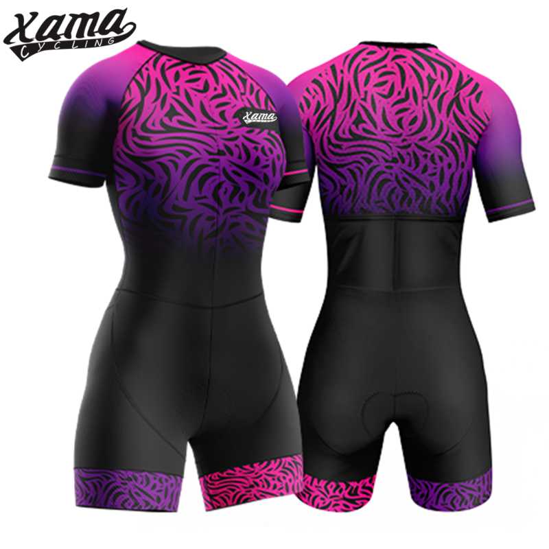 

Racing Sets Women Triathlon Cycling Jumpsuit Suit Uniform Breathable Short Sleeve Bicycle Clothing Skinsuit Padded Tights, Black;blue