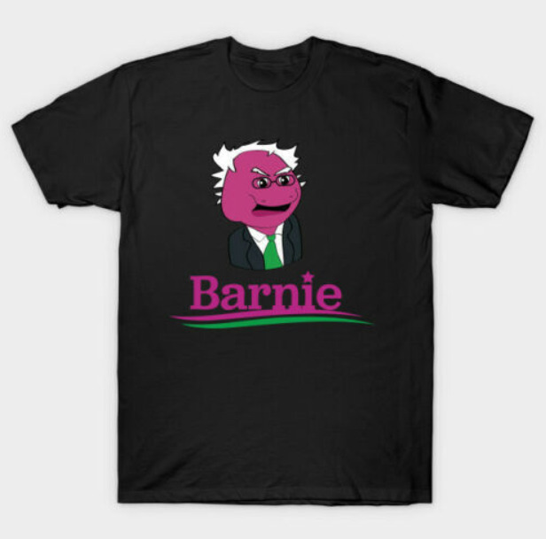 

R1 Barnie Sanders Barney The Purple Dinosaur As Bernie Political Black T-Shirt, White;black