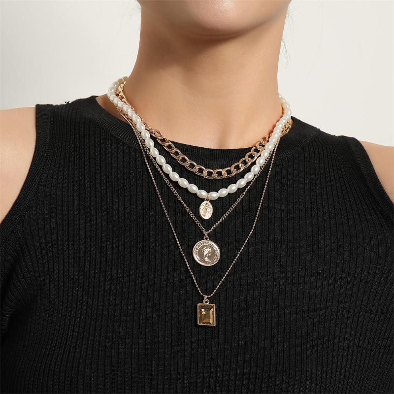 

Pendant Necklaces Design Punk Women Coin Pearl Multilayer Necklace For Thick Chain Chunky Party Jewelry Gifts