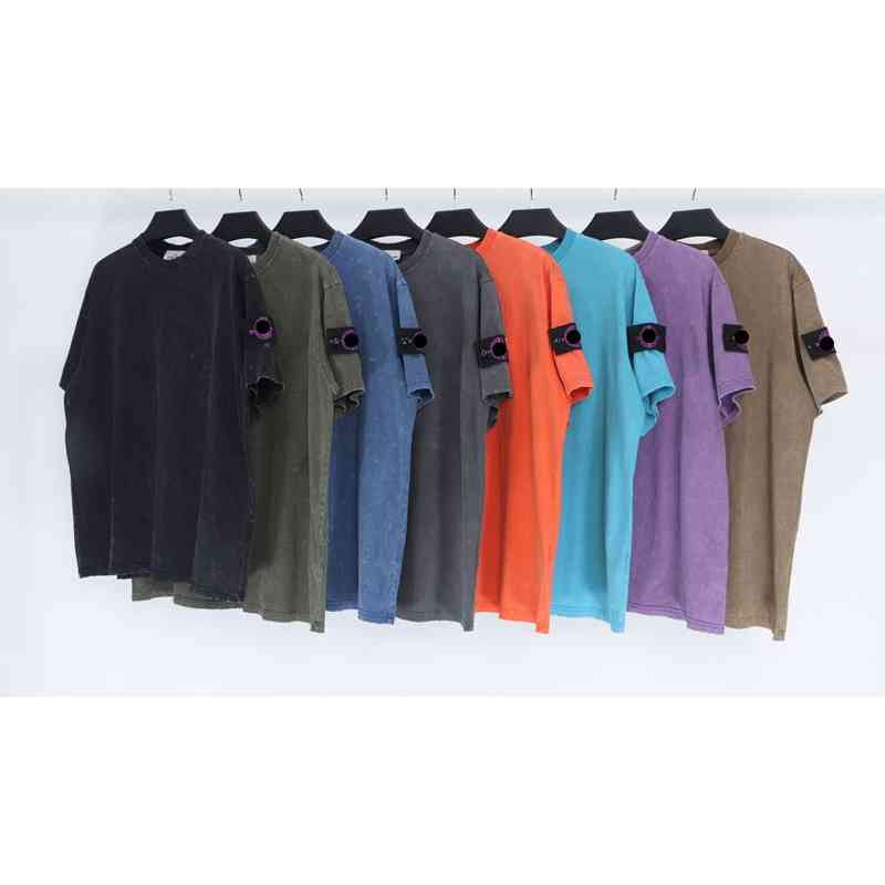 

Men Tees Polos Retro Crew neck Pullover Street Style Men's T-shirt high quality badge simple short sleeve cotton water wash for old relaxed casual bottom, Purple