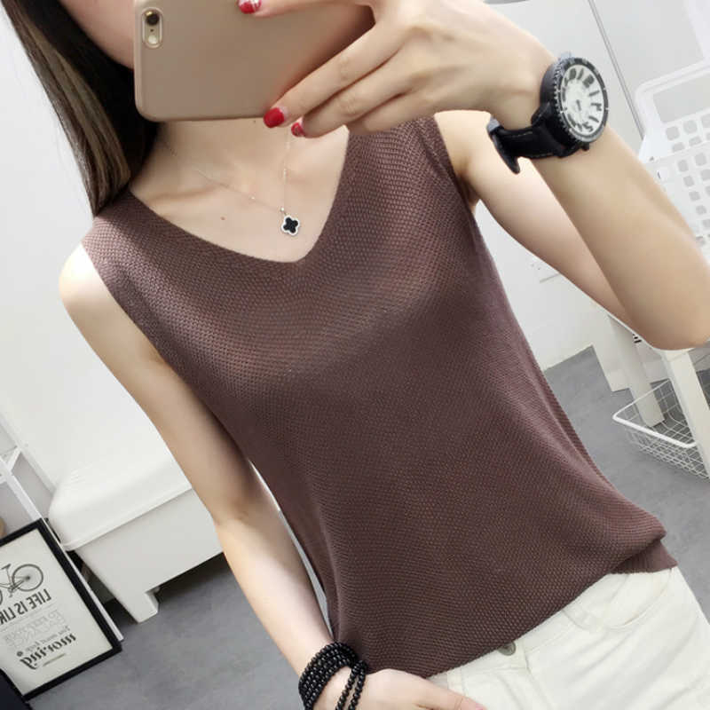 

Blusas Mujer De Moda Summer Sleeveless Blouse Women V-neck Knitted Blouse Shirt Women Clothes Womens Tops And Blouses C860 210602, Blue