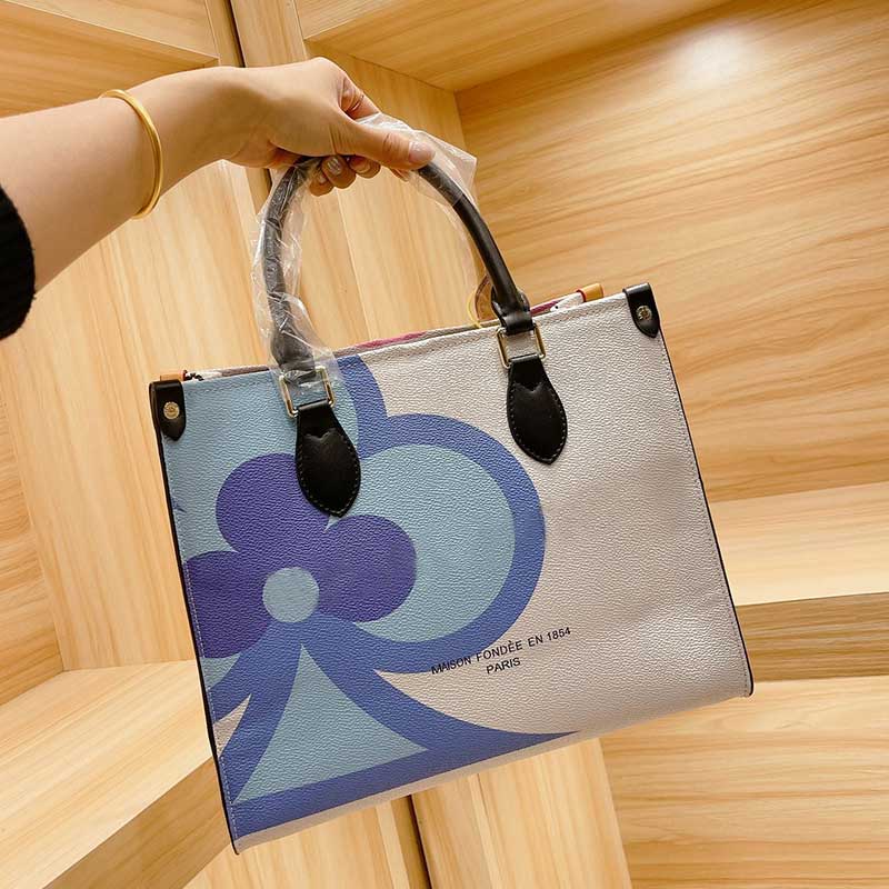 

Shoulder Bag Shopping Bags Genuine Leather Canvas Tote Handbag Fashion Silk Screen Flower Letter Hasp Hardware Handbags Wallet With Mid-Length Strap