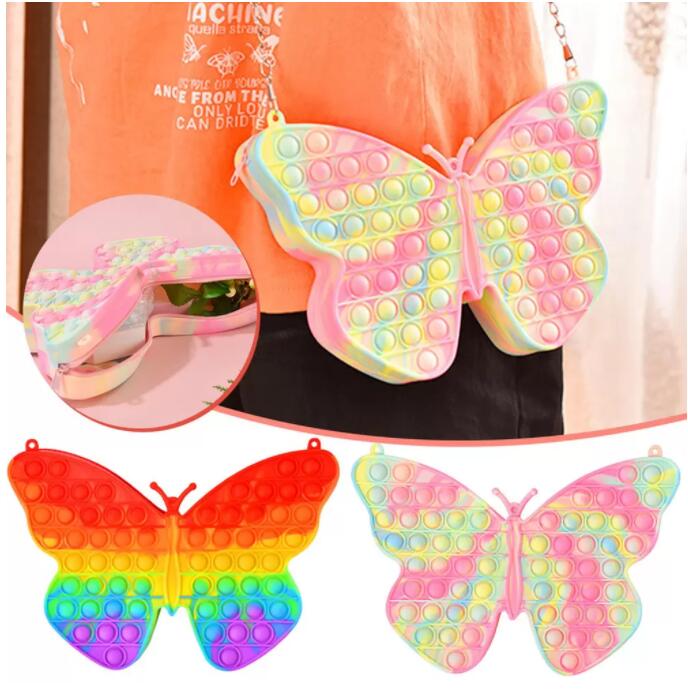 

New Butterfly Favor Simple Dimple Chain Cross Bag Fidget Toys Push Bubble Antistress Children Toy Press Its Keychain Wallet free DHL FAST CN05 FY3286
