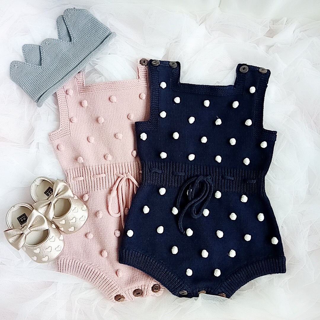 

Quality Toddler Baby Girls Rompers Jumpsuits INS Autumn Infant Polka Dots Knitting Jacquard Vest Jumpsuit Sweater Bodysuit, 2 pink