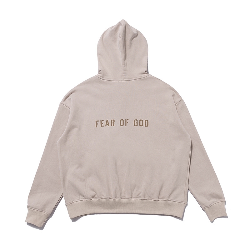 

Autumn winter 2021 ear of God essentials double thread back letter fog men' and women' loose Sweater Hoodie, Cement white