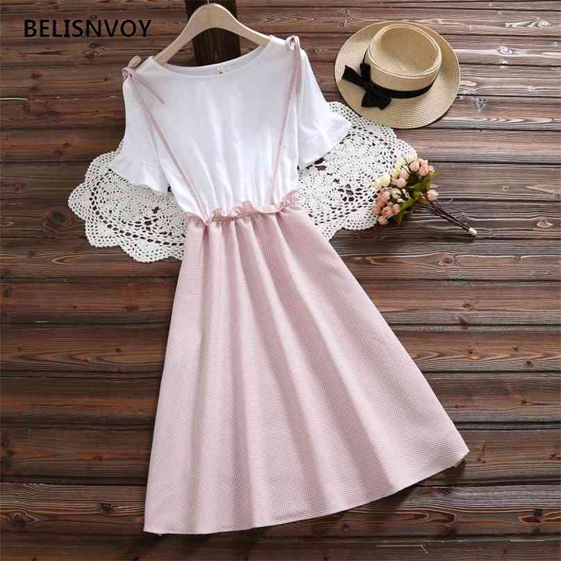 

Special offer Apanese Mori Girl Women Dress White Plaid Patchwork Female Vestido Literary Sweet Cute Student's Casual 210520, Pink
