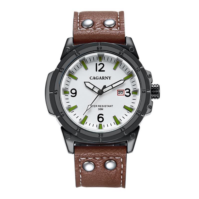 

Wristwatches CAGARNY Business Sports Men's WristWatch Fashion Leather Strap Quartz Watch Luxury Date Display Male Relogio Masculino, Brown